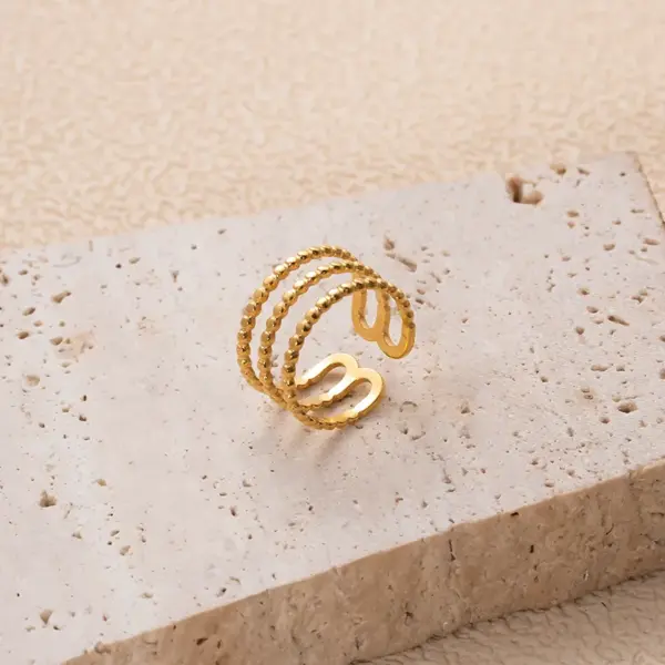 PVD Coated Geometric 304 Stainless Steel IG Style Retro Waterproof Non Tarnish Open Ring