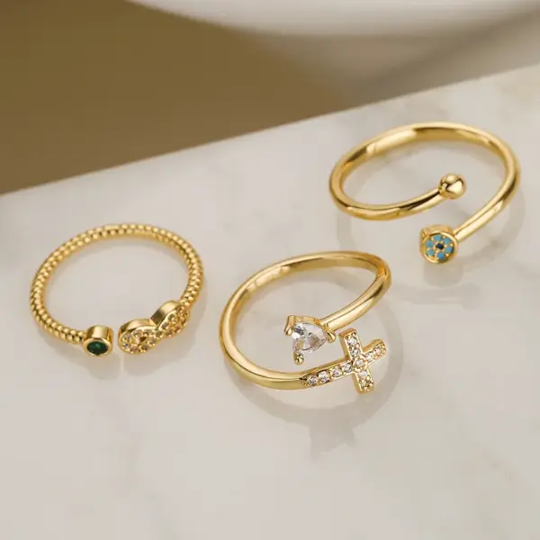 Copper Cross Infinity Heart Shape Electroplating Zircon 18K Real Gold Plated Simple Style Plating Inlay Gold Open Ring