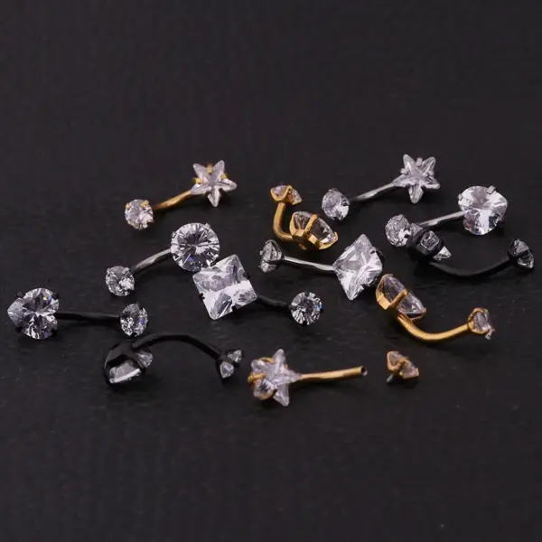 316L Stainless Steel Zircon Belly Rings Star Inlay 18K Real Gold Plated Women'S