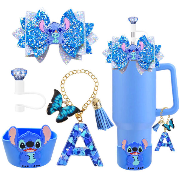 Wholesale Stindie Bow Stanley Cup Accessories Letter Tassel Cup Chain Decorative Cup Set Diamond Straw Cap Handle Rope