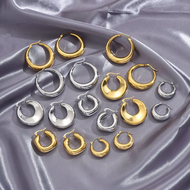 Wholesale 304 Stainless Steel C Shape PVD Coated 18K Gold Plated 18K Gold Simple Style Classic Style Waterproof Non Tarnish Plating Gold Sier Ear Stud