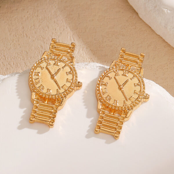 oly-e985b27ec352dc5b0b9e0c84b5f8b55a Wholesale High-end watches and earrings, unique and trendy gold watch earrings for street style.