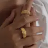 Wholesale 304 Stainless Steel Geometric PVD Coated Rhinestones 18K Gold Plated Real Gold Plated Luxurious Shiny Waterproof Non Tarnish Plating Inlay Gold Silver Rings