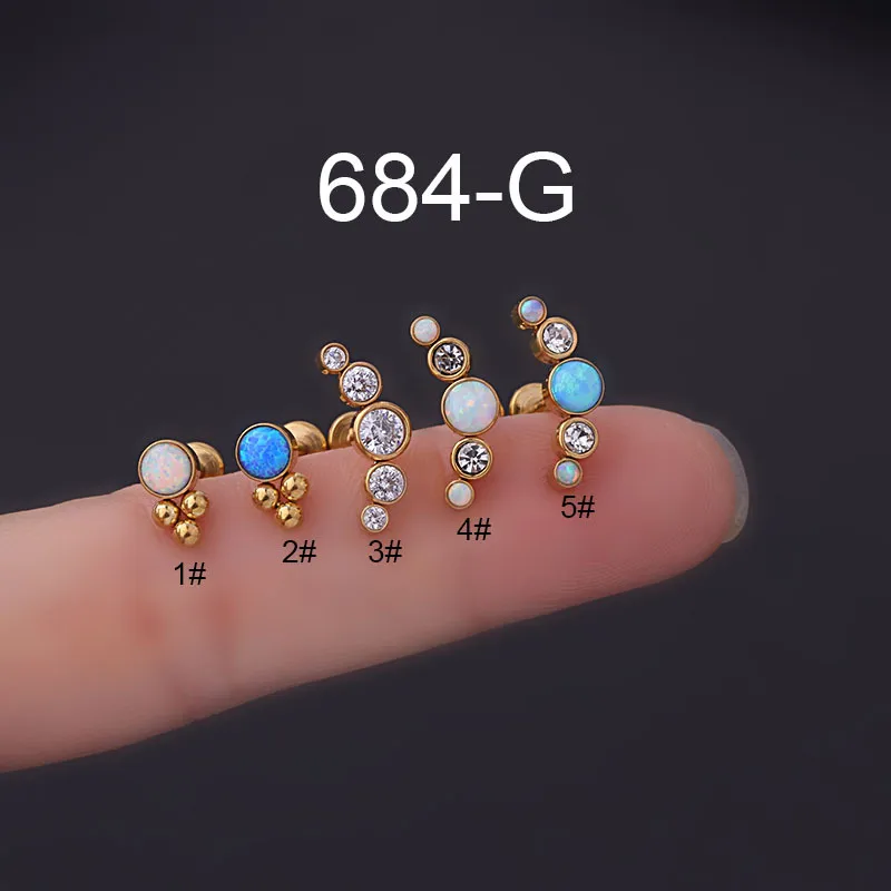 Wholesale 316L Stainless Steel Artificial Gemstones Ear Cartilage Rings & Studs Geometric Waterproof Non Tarnish Surgical Steel Women'S