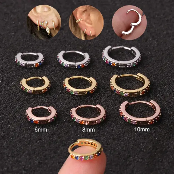 Ear Cartilage Rings & Studs Simple Style Geometric Colorful Copper Zircon