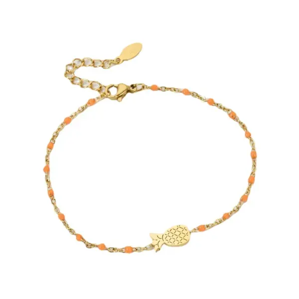 Wholesale Sweet Fruit Pineapple Stainless Steel Enamel Plating Bracelets