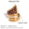 Adjustable Open Ring Stainless Steel Gold Plated Hollow Out Geometric Design Fashion Jewelry Accessory For Ladies Leopard Print