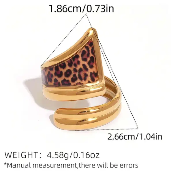 Adjustable Open Ring Stainless Steel Gold Plated Hollow Out Geometric Design Fashion Jewelry Accessory For Ladies Leopard Print