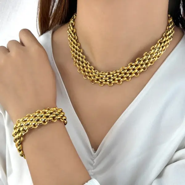 Wholesale PVD Coated 18K Gold Real Gold Plated Solid Color 304 Stainless Steel Hip-Hop Retro Waterproof Non Tarnish Bracelets Necklace