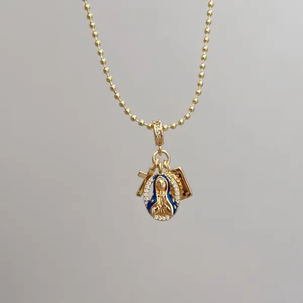 Wholesale Jewelry Casual Simple Style Cross Virgin Mary Copper Zircon 18K Gold Plated Plating Bracelets Necklace Ball Chain