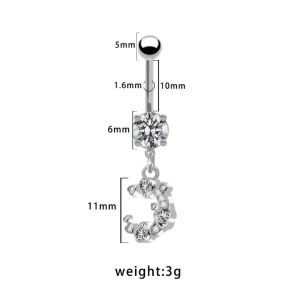 Wholesale 1 Piece 316L Stainless Steel Alloy Resin Rhinestones Glass Belly Rings Star Moon Heart Shape Waterproof Non Tarnish Surgical Steel White Gold Plated Women's