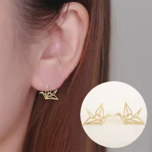 Wholesale PVD Coated 18K Gold Real Gold Plated Paper Crane 304 Stainless Steel Simple Style Korean Style Waterproof Non Tarnish Earrings Ear Studs