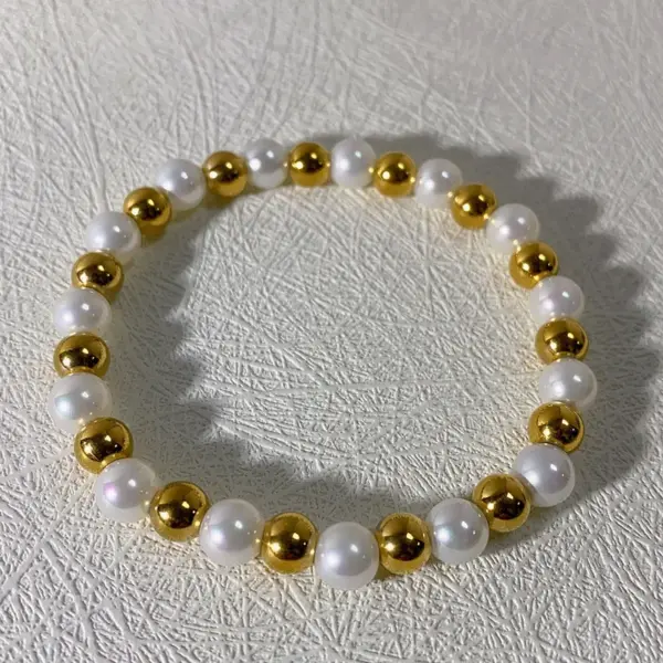 Wholesale PVD Coated 18K Gold Plated Geometric 304 Stainless Steel Imitation Pearl Basic Classic Style Waterproof Non Tarnish 304 Stainless Steel Bracelets
