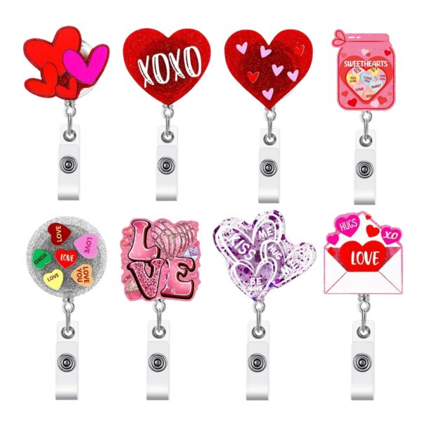 oly-e9a0ab53965374183452a0f93e831057 Wholesale Cross-border best-selling romantic heart-shaped acrylic pull buckle ID card clip retractable badge holder Valentine's Day workplace gift