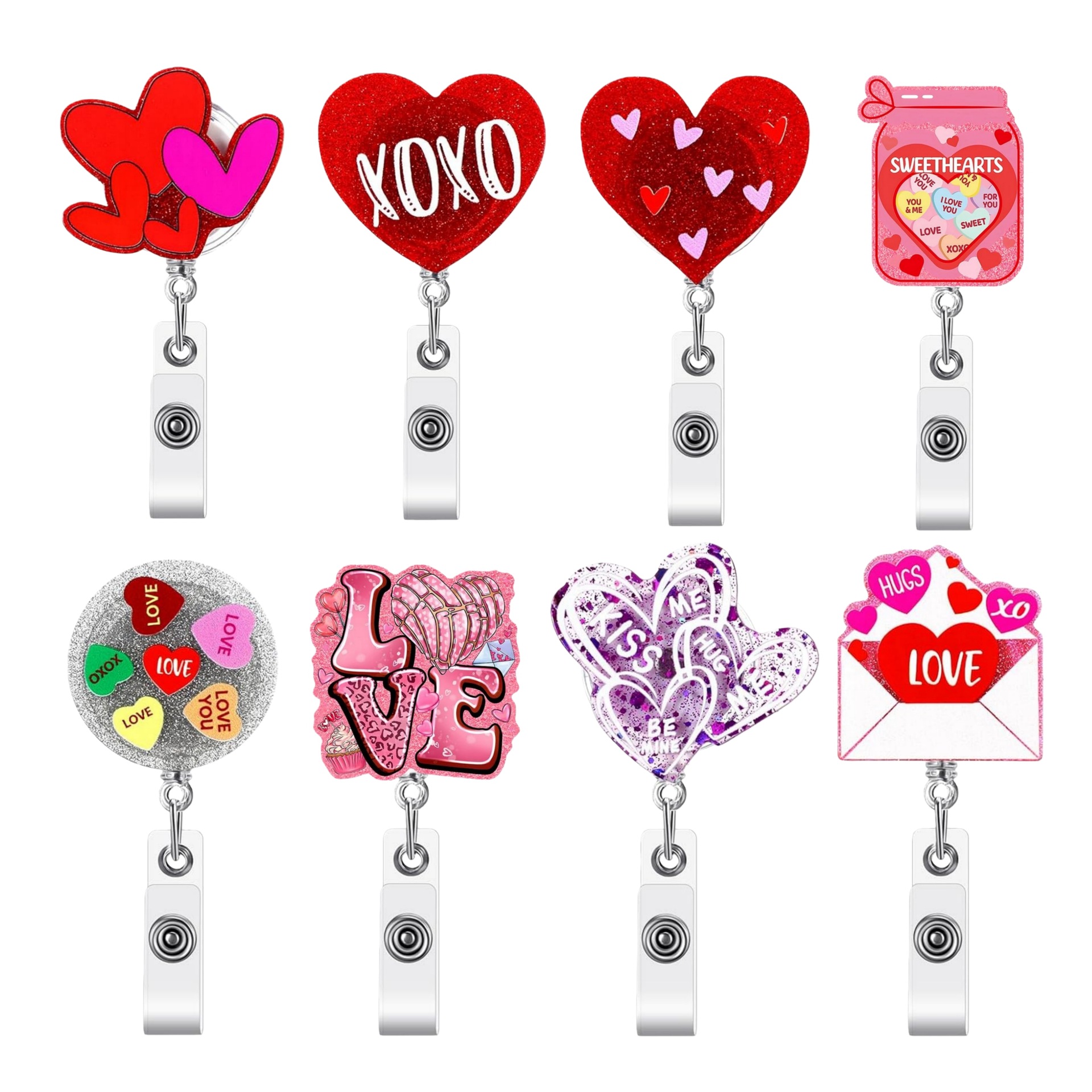 Wholesale Cross-border best-selling romantic heart-shaped acrylic pull buckle ID card clip retractable badge holder Valentine's Day workplace gift