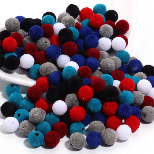 Wholesale Resin Flocking Round Beads Perforated Fluffy Cloth Fluffy Ball Beads