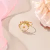 Wholesale Elegant Pearl Flower Stainless Steel Open Ring Gold Plated Adjustable Band Casual Holiday Jewelry Accessory For Women