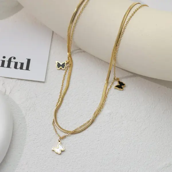 Wholesale Jewelry Retro Butterfly 304 Stainless Steel Acrylic Shell Gold Plated PVD Coated Inlaid Gold Bracelets Necklace