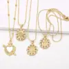Wholesale 201 Stainless Steel Copper Bamboo Necklace 18K Gold Plated Plating Inlay Portrait Virgin Mary Heart Shape Zircon Pendant Necklace