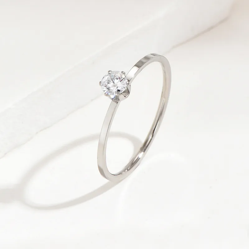 Wholesale Jewelry Fashion Round 304 Stainless Steel Rhinestones Inlay Stainless Steel Rings