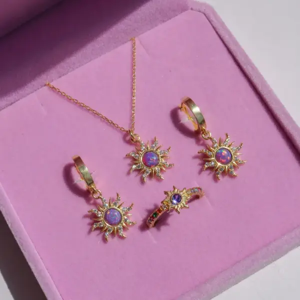 Wholesale Copper Sweet Gemstone Sun Opal Rings Earrings Necklace
