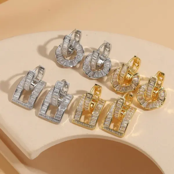 Wholesale 1 Pair Classic Style Geometric Asymmetrical Plating Inlay Copper Zircon 14k Gold Plated Ear Studs