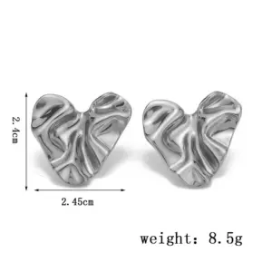 【XKE0060】Heart-shaped Wrinkle Earrings / Steel Color
