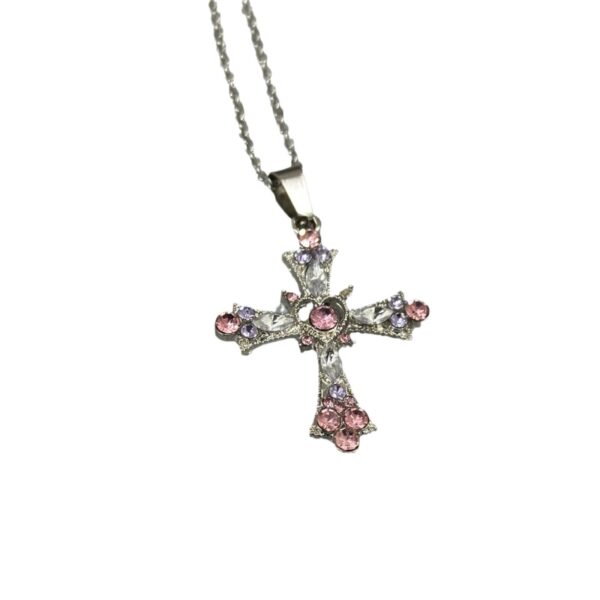 Wholesale Sweet Cool Style Spice Girl Cross Necklace Female Heavy Industry Diamond-encrusted Gothic European and American Style Y2K Necklace Design Clavicle Chain