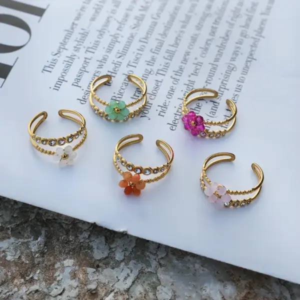 PVD Coated Real Gold Plated 18K Gold Flower 304 Stainless Steel Casual Simple Style Waterproof Non Tarnish Adjustable Ring