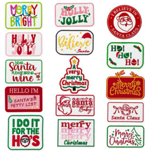 Wholesale Cross-border Christmas text embroidery patches, Merry Christmas fabric patches, clothing accessories, hole patches, and appliqués.