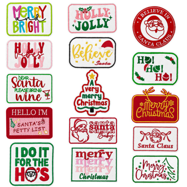 Wholesale Cross-border Christmas text embroidery patches, Merry Christmas fabric patches, clothing accessories, hole patches, and appliqués.