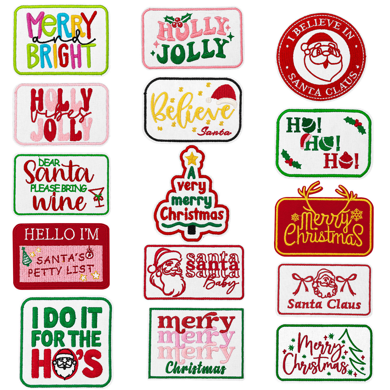 Wholesale Cross-border Christmas text embroidery patches, Merry Christmas fabric patches, clothing aessories, hole patches, and appliqués.