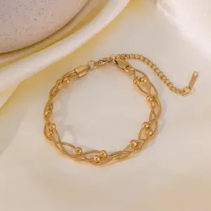 Qyb5024 Three-Layer Winding Anklet / Gold