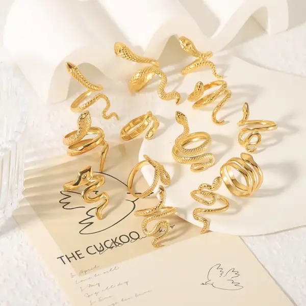 Wholesale 304 Stainless Steel Snake PVD Coated 18K Gold Plated 18K Real Gold Plated Real Gold Plated Hip-Hop Exaggerated Cool Style Waterproof Non Tarnish Plating Gold Open Rings