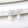 Elegant White Gold Imitation Pearl Snowflake Women's Drop Earrings 18K Gold Plated Small Flower Geometry Simple Daily Wedding Jewelry Accessories