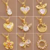 Wholesale Water Plating Vacuum Plating Real Gold Plated 18K Gold Circle Heart Shape Flower 304 Stainless Steel Titanium Steel Simple Style Waterproof Non Tarnish 201 Stainless Steel Pendant Necklace