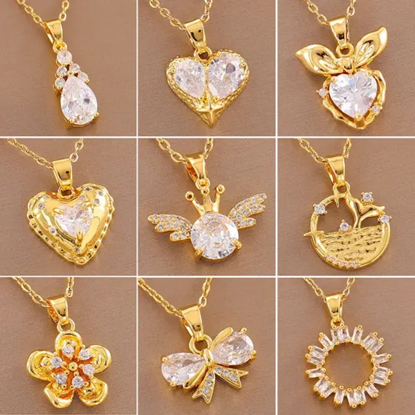 Wholesale Water Plating Vacuum Plating Real Gold Plated 18K Gold Circle Heart Shape Flower 304 Stainless Steel Titanium Steel Simple Style Waterproof Non Tarnish 201 Stainless Steel Pendant Necklace