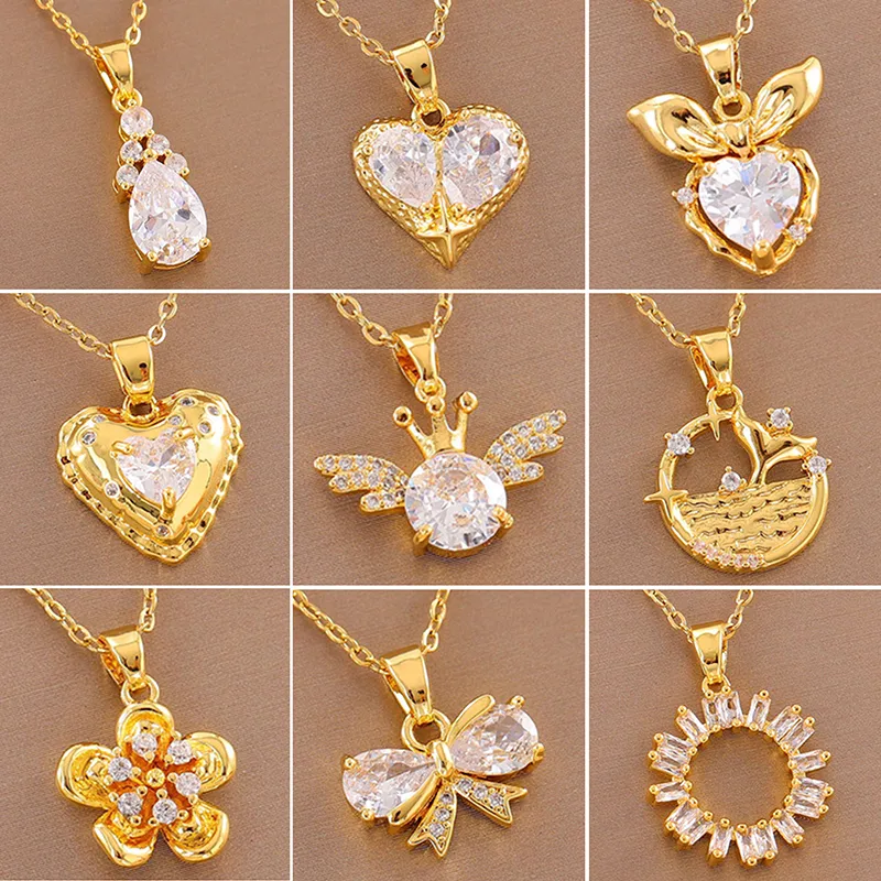 Wholesale Water Plating Vacuum Plating Real Gold Plated 18K Gold Circle Heart Shape Flower 304 Stainless Steel Titanium Steel Simple Style Waterproof