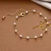 Wholesale Simple Style Cross Heart Shape Artificial Pearl Alloy Plating Gold Plated Women's Bracelets