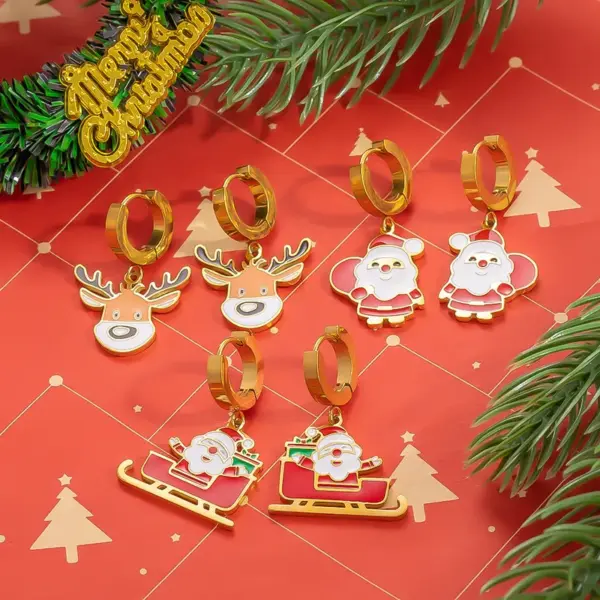 Wholesale Jewelry Christmas Classic Style Commute Christmas Tree Sled Elk 304 Stainless Steel Acrylic Artificial Pearls 18K Gold Plated Exy Plating Bracelets Earrings Necklace