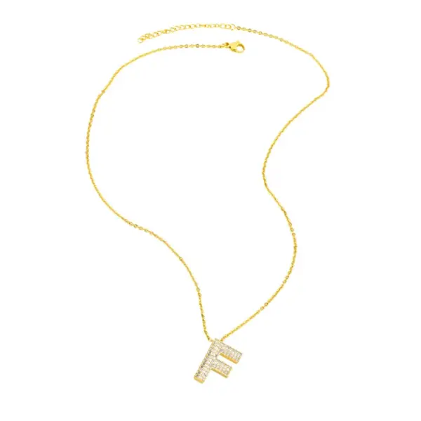 Wholesale Simple Style Shiny Letter Stainless Steel Copper 18k Gold Plated Zircon Pendant Necklace In Bulk
