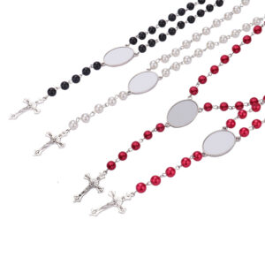 Wholesale Heat Transfer Rosary Beaded Necklace Cross Border Amazon Bead Necklace Heat Transfer Cross Metal Pendant
