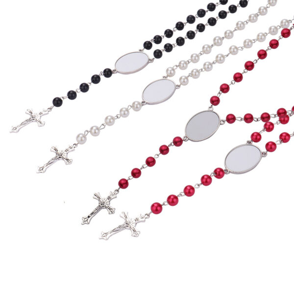 Wholesale Heat Transfer Rosary Beaded Necklace Cross Border Bead Necklace Heat Transfer Cross Metal Pendant