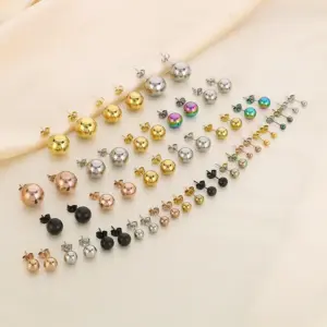 Wholesale PVD Coated 18K Gold Plated Round 304 Stainless Steel Simple Style Waterproof Non Tarnish Ear Studs