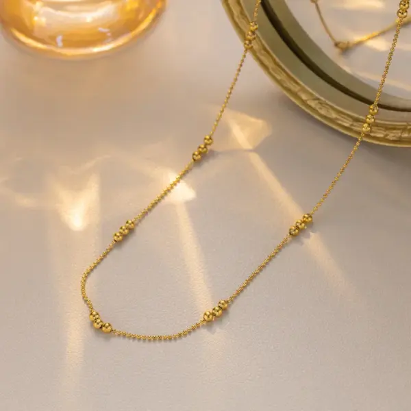 Titanium Steel Necklace For Women Simple Trendy Set Geometric Gold-Plated Sequins Inlaid Black