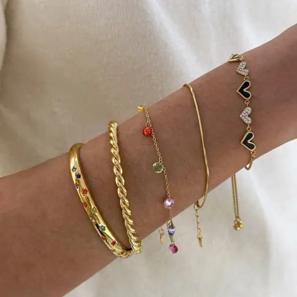 PVD Coated Real Gold Plated 16K White Pentagram Heart Shape 304 Stainless Steel Casual Modern Style Waterproof Non Tarnish Bracelets Bangle