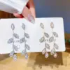 Wholesale Fashion Leaves Copper Plating Inlay Zircon Drop Earrings 1 Pair