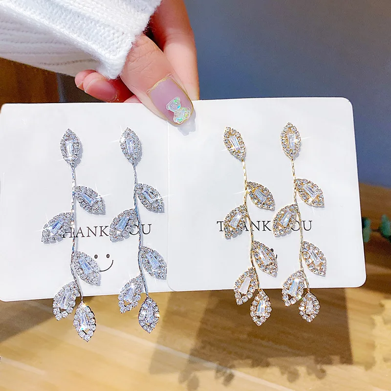 Wholesale Fashion Leaves Copper Plating Inlay Zircon Drop Earrings 1 Pair