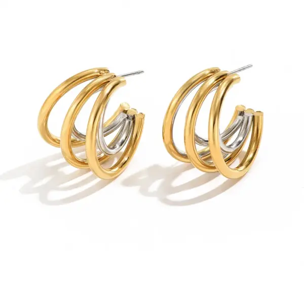 Wholesale 304 Stainless Steel Multicolor PVD Coated 18K Gold Plated 18K Gold Simple Style Classic Style Waterproof Non Tarnish Layered Plating Gold Silver Ear Studs