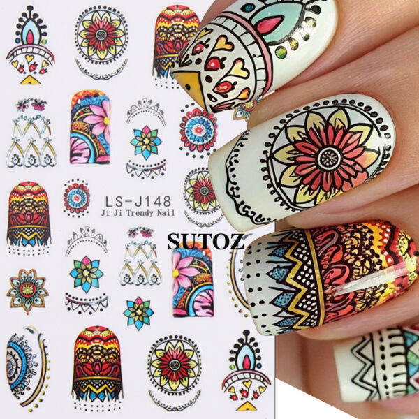 Wholesale Nail Art Stickers: Retro Bohemian Feather Pattern